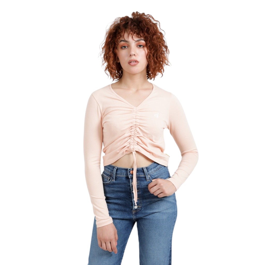 T-shirt femme manches longues avec cordon de serrage