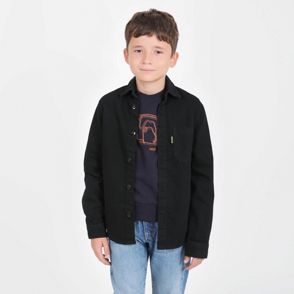 Chemise garçon avec poche poitrine en jeans