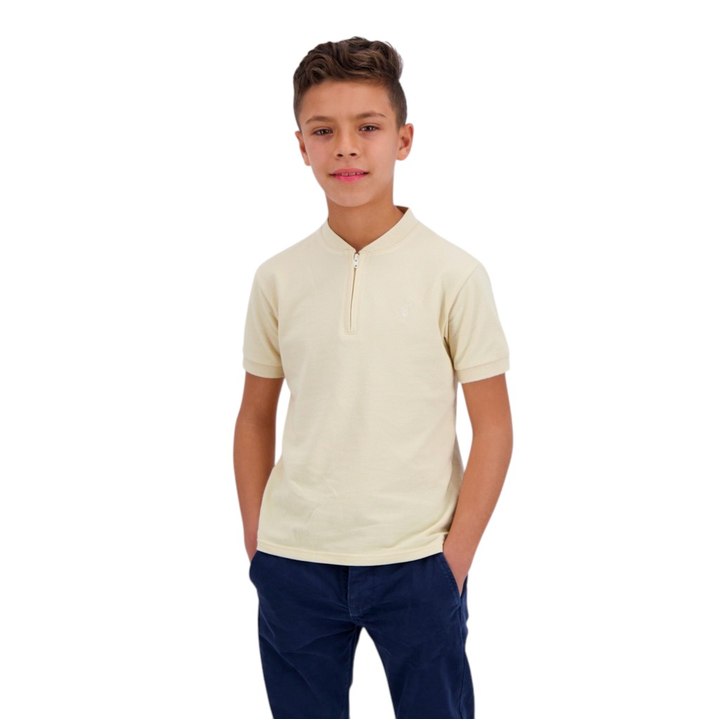 Polo zippé garçon manches courtes col mao avec broderie