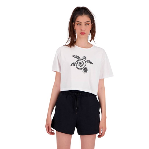 T-shirt crop femme manches courtes TORTUE DE MER ET PERLE