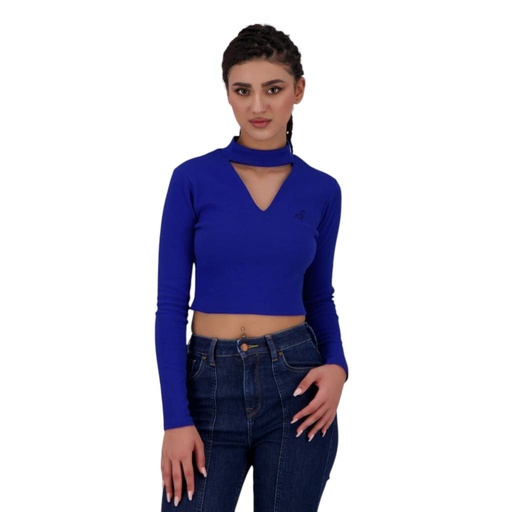 T-shirt crop côtelé femme manches longues avec détail cut out