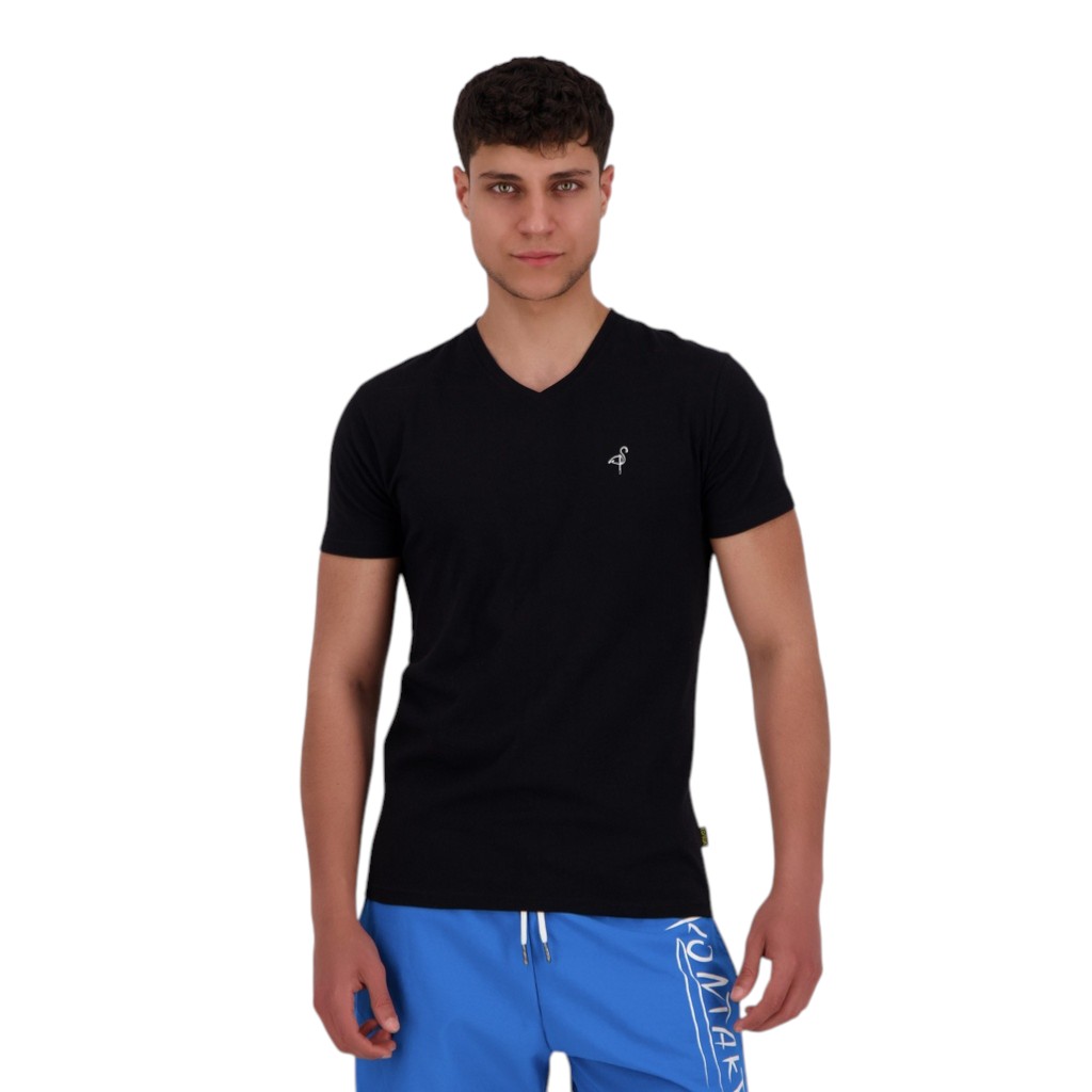 T-shirt slim homme manches courtes col v avec  broderie