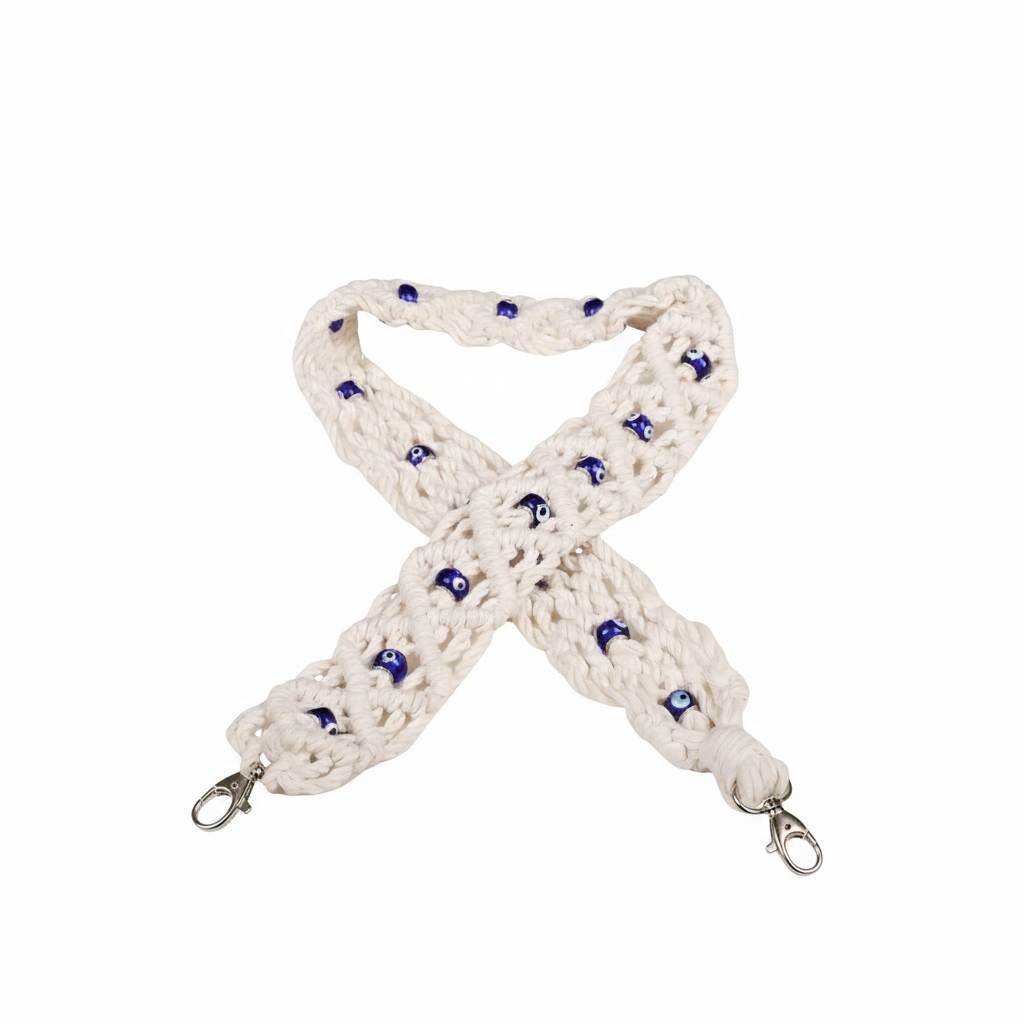 Bandoulière macramé  avec perles en verre
