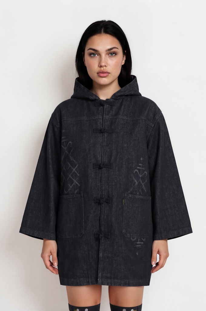 Workwear Kachabya unisexe en jeans IMPRIME BERBERE HEAVY PRINT AND LASER - TUNIS FASHION WEEK 2024