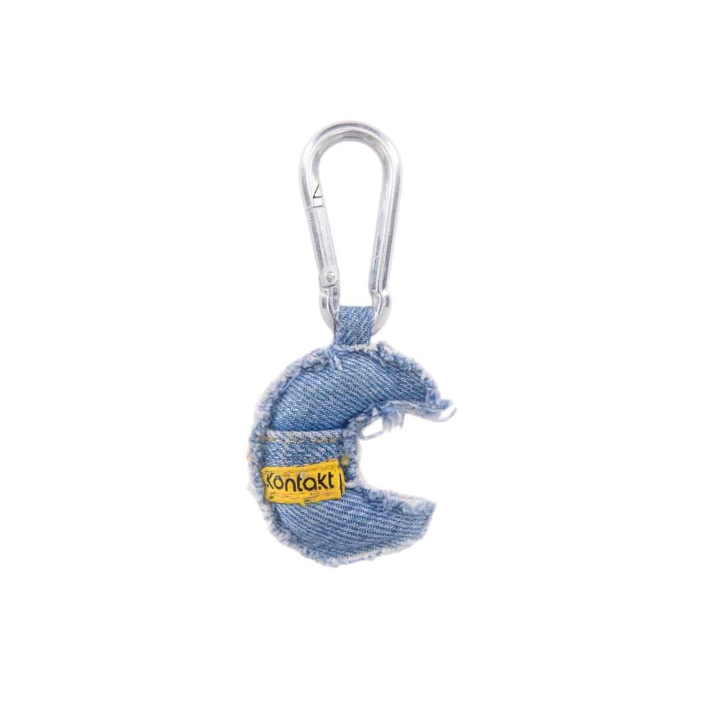 Porte clé unisexe demi lune en jeans