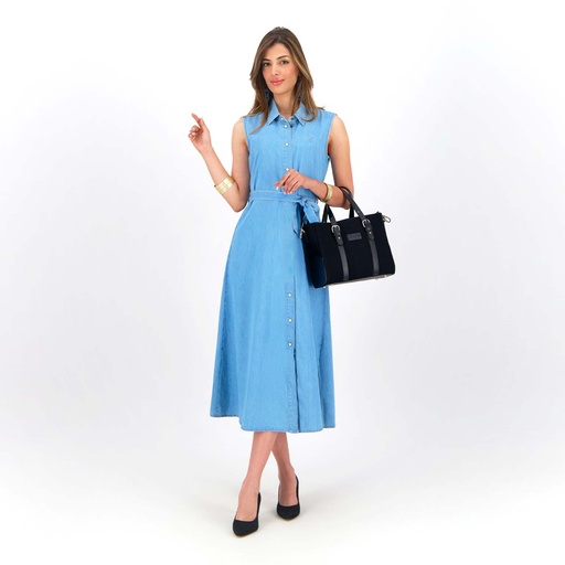 Robe chemise fluide femme sans manches en jeans- CYLINE