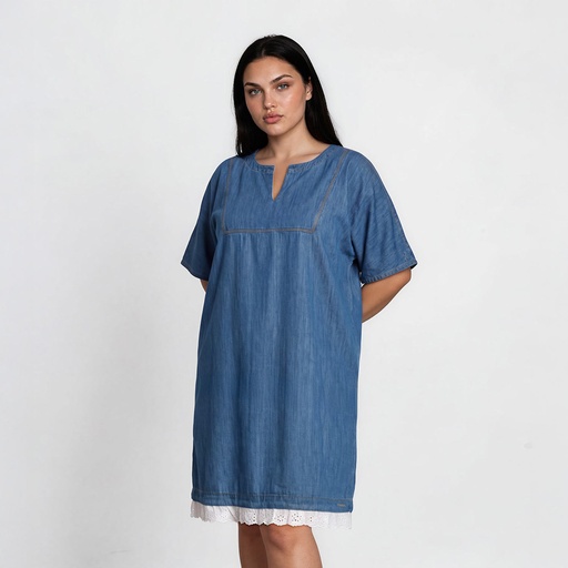 Jebba courte femme en jeans avec broderie anglaise -THURAYA