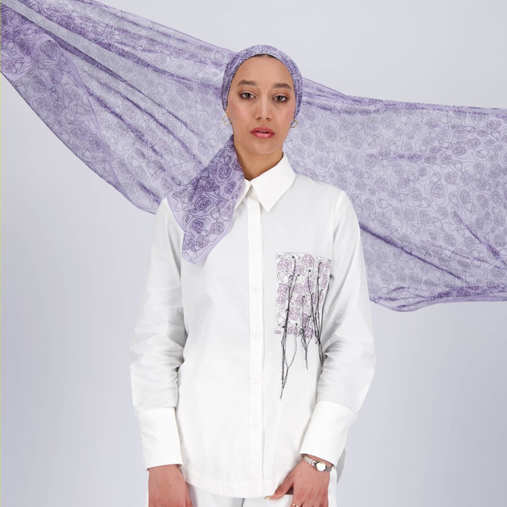 Chemise femme avec poche plaquée en chaine & trame