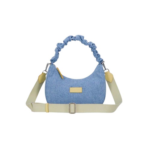 [99-010-01-023-K980] Sac demi lune scrunchie femme en jeans et cuir