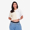 Upcycling t-shirt crop femme manches courtes POSTCARD & WARNING V2