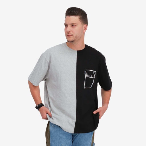 Upcycling t-shirt oversized homme manches courtes CROQUIS POCHE & الري V1
