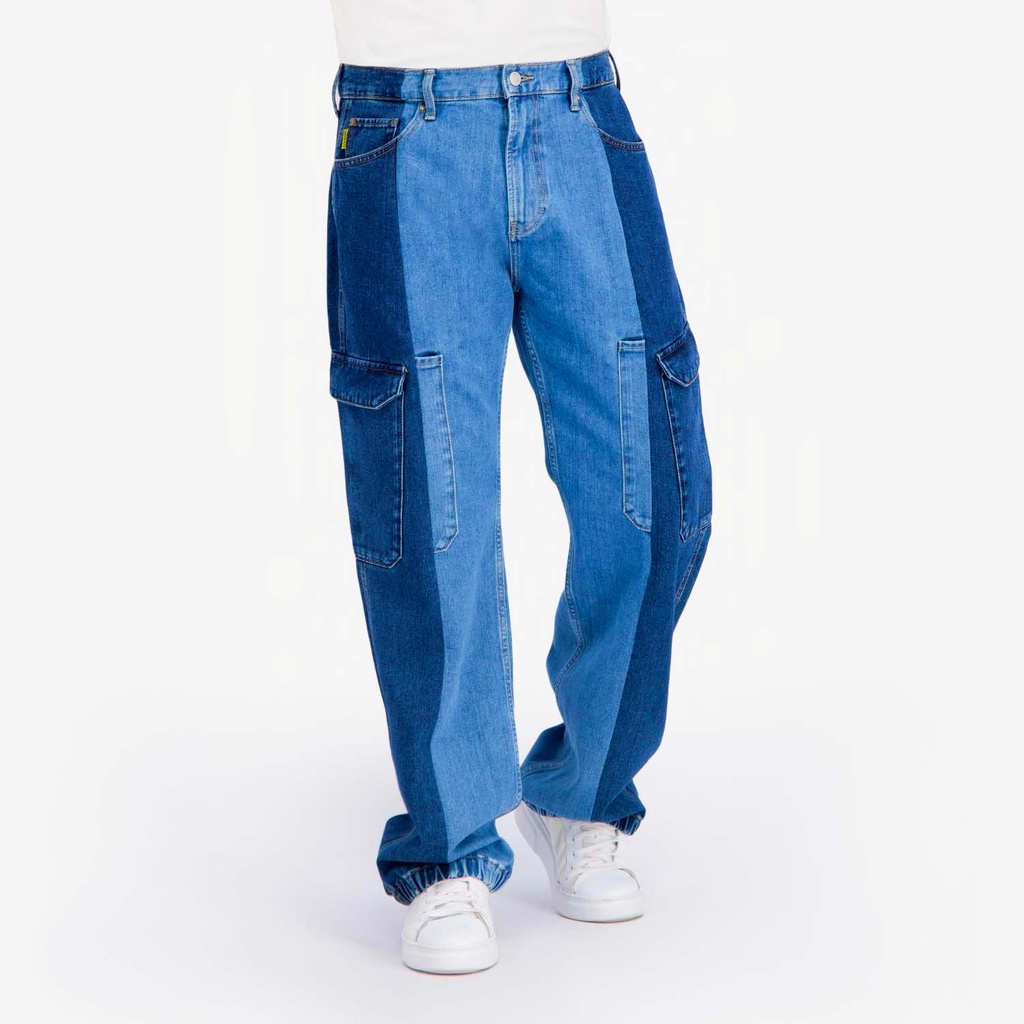 Upcycling cargo homme en jeans bi-couleur - KAMIL 2.0