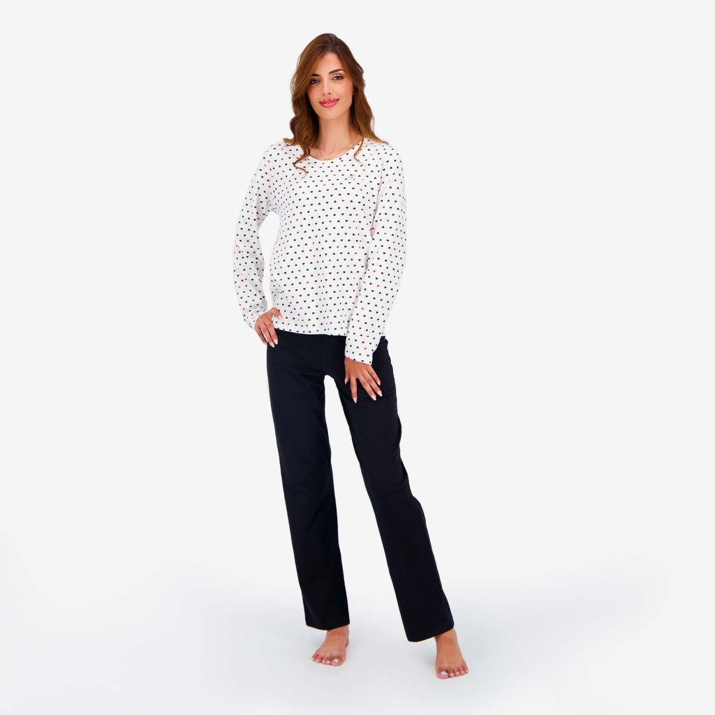 Pyjama femme manches longues imprimé cœur