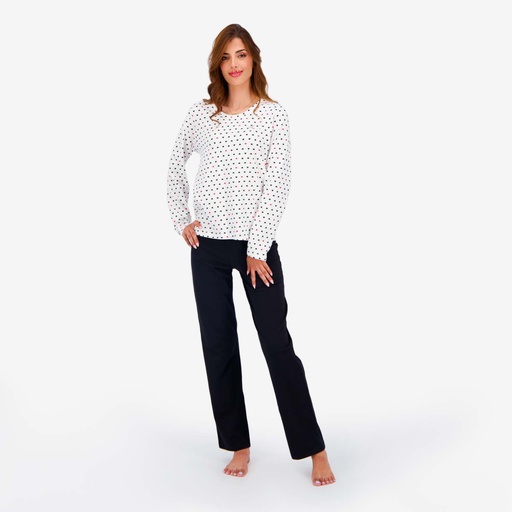 Pyjama femme manches longues imprimé cœur