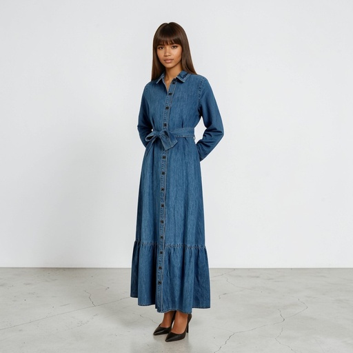 Robe longue femme  avec volant et Broderie ROKIA