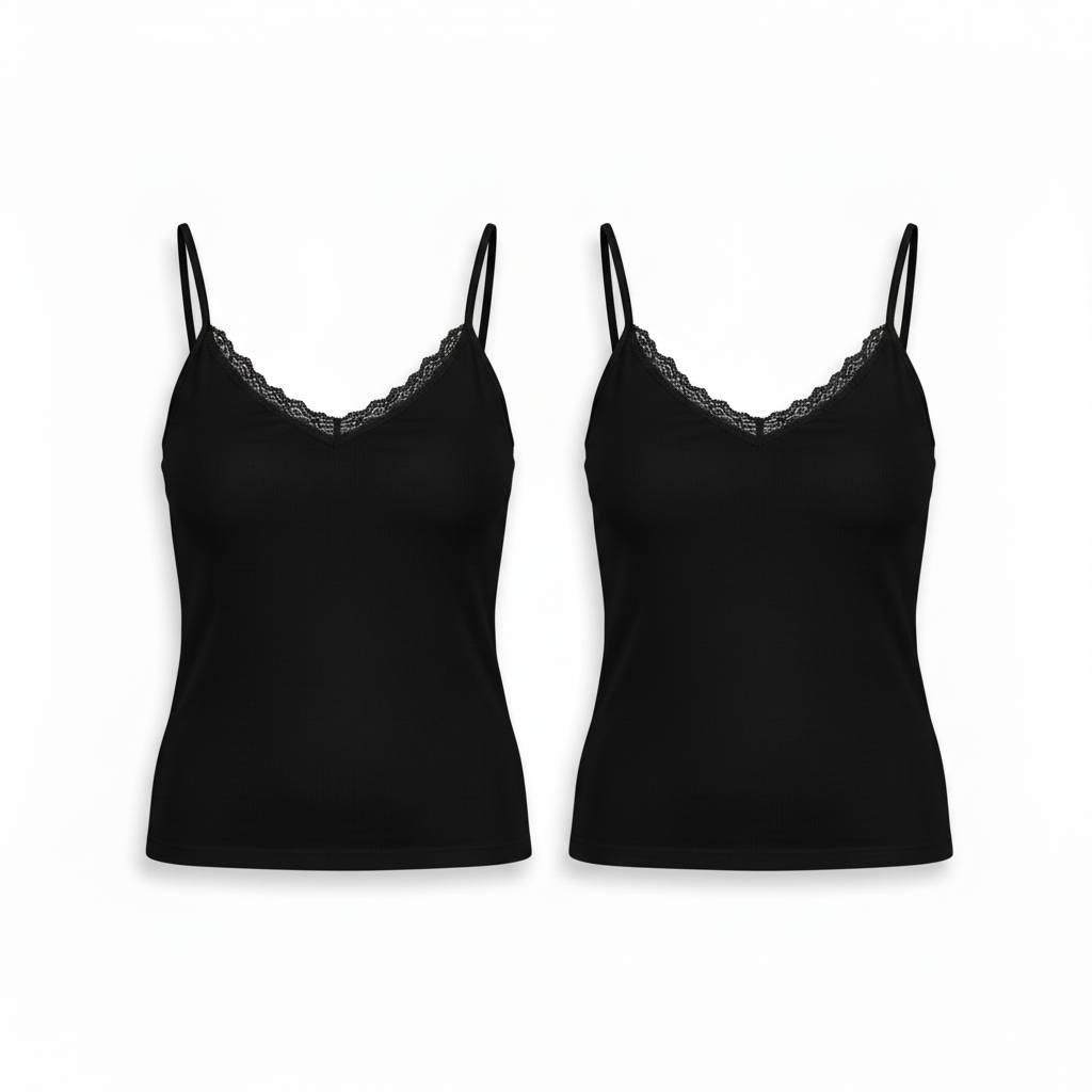 Lot de 2 Caracos femme col v avec dentelle en coton stretch