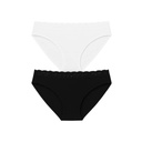 Lot de 2 Slips taille haute femme bords dentelle en coton stretch