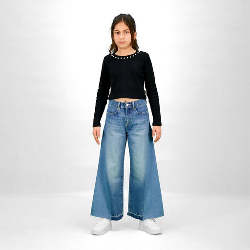 T-shirt crop fille manches longues avec perles