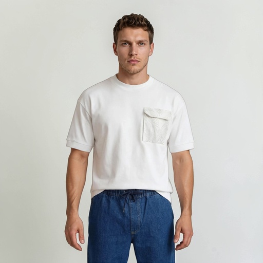 Sweat homme manches courtes avec poche soufflet imprimé feuille