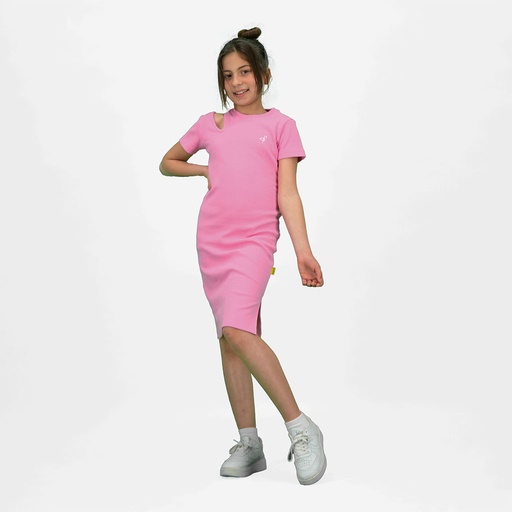 Robe côtelé fille manches courtes avec cut out