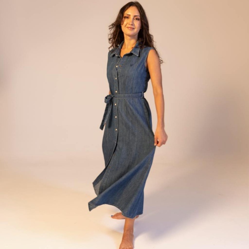 Robe chemise femme sans manches en lin